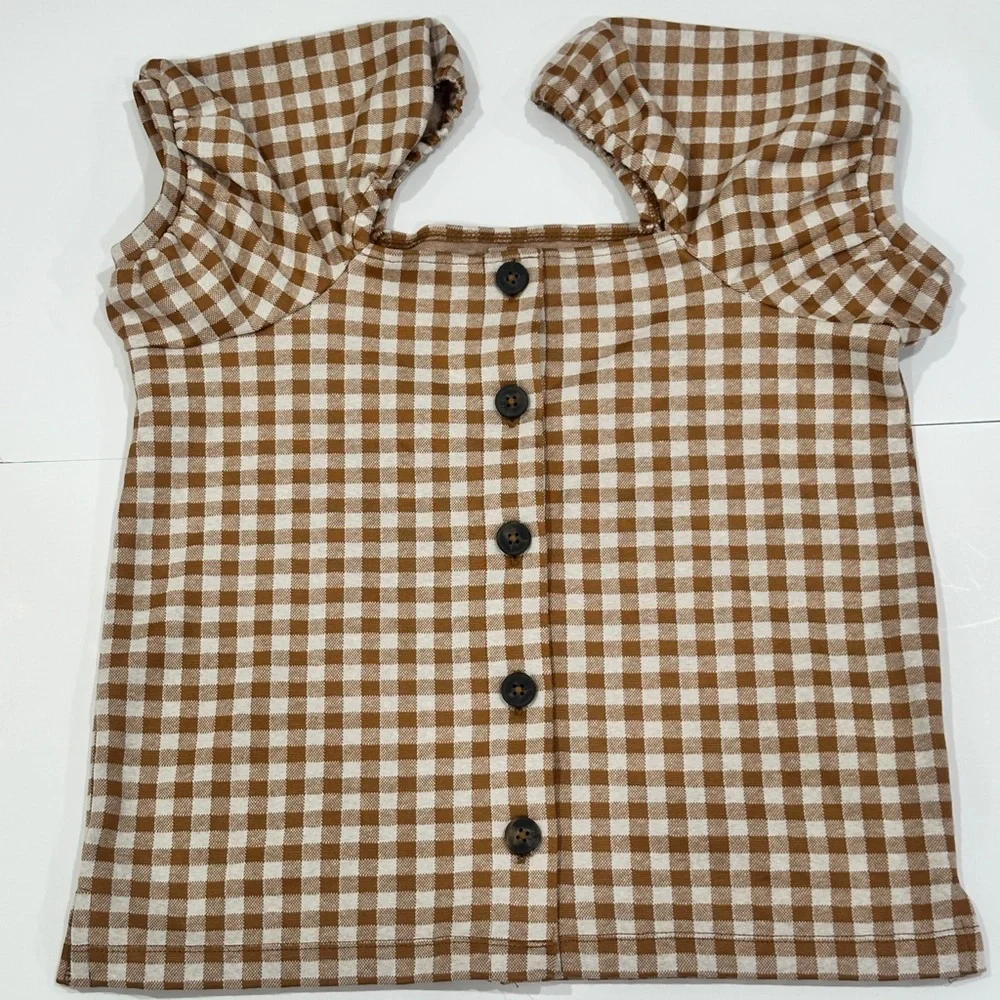 Madewell Gingham Puff Sleeve Button Front Top – XS - Picture 5 of 10